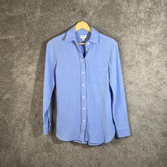 J. Crew Womens P2XS Blue Cotton Shirt Long Sleeve Button Front Casual Top - Picture 1 of 10